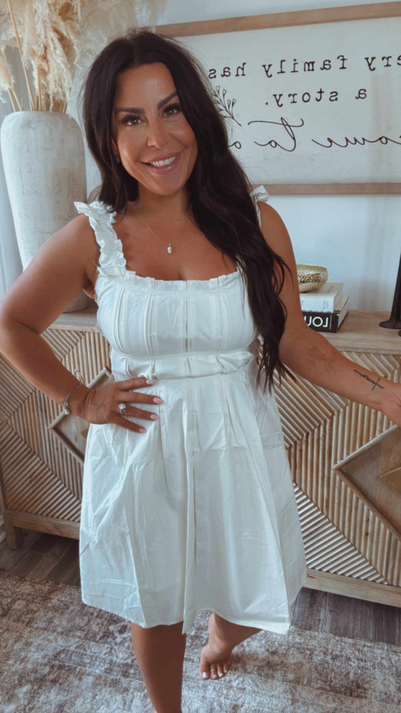 Taupe Pleated Ruffle Strap Dress