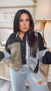 Camo Stripe Street Style Waffle Knit POL Jacket