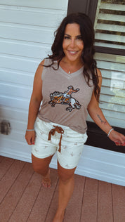 Cream and Brown Bow Lightweight Shorts