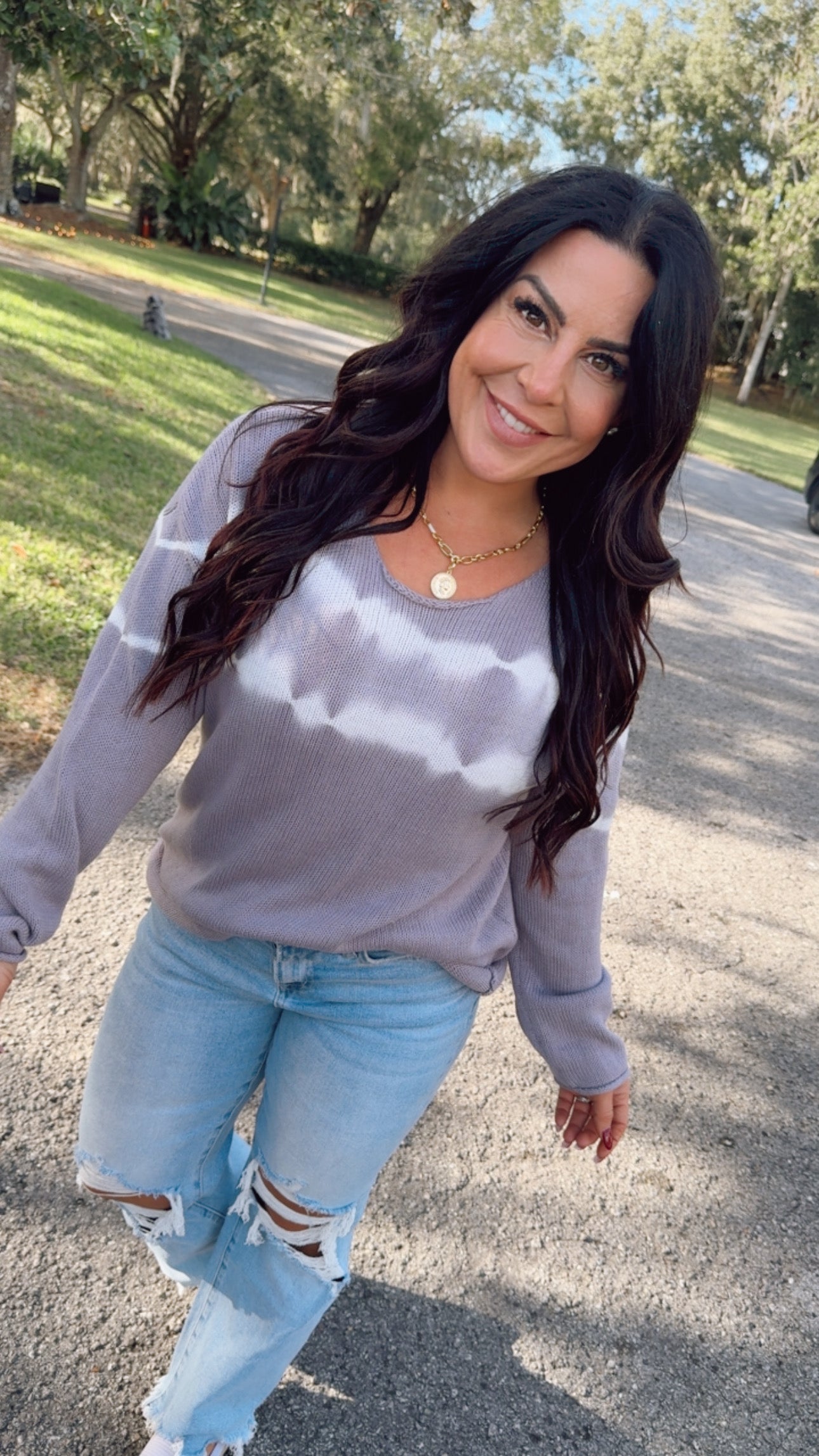 Grey and Ivory Acid Wash Sweater