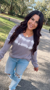 Grey and Ivory Acid Wash Sweater