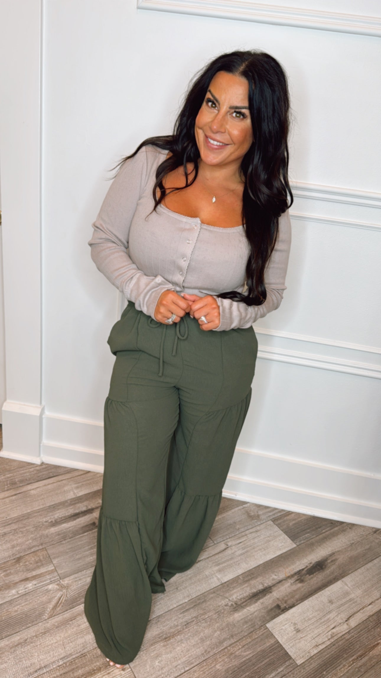 Olive Wide Leg Flowy Pants