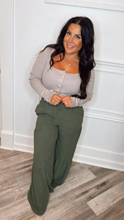 Olive Wide Leg Flowy Pants