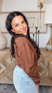 Ultra Soft Brown Cropped Button Up Wool Cardi