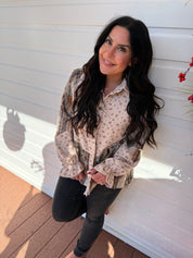 Distressed Flannel and Floral Button Up Shacket