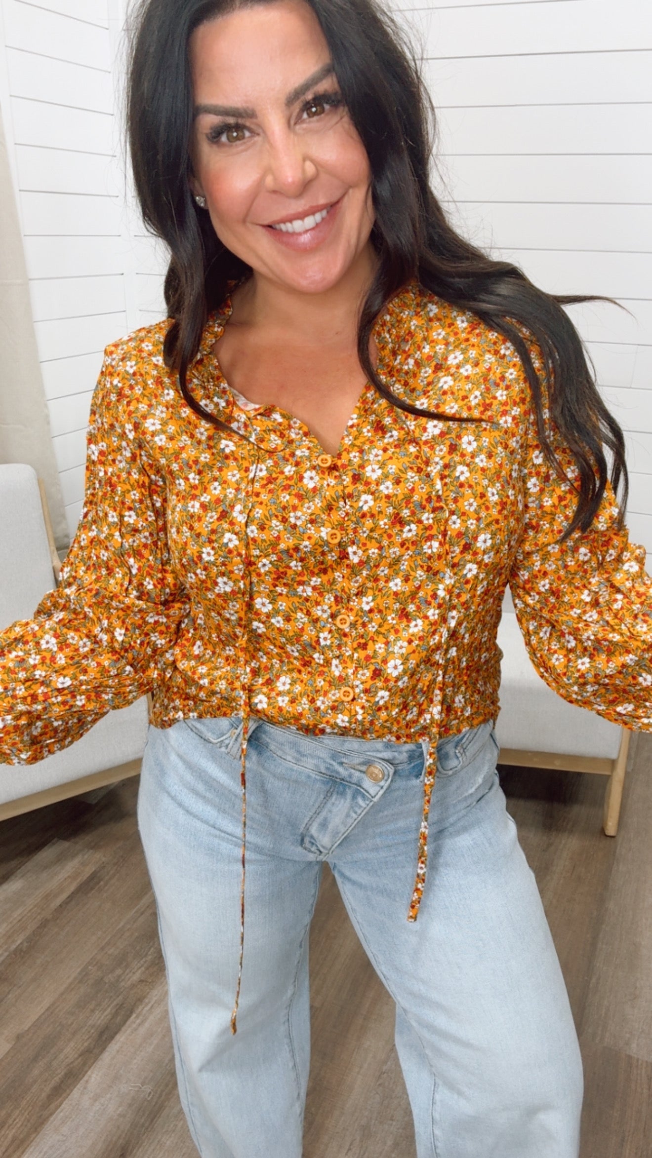 Ultra Soft Long Sleeve Fall Floral Button Up Top