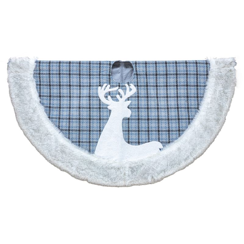 Blue Plaid Reindeer Tree Skirt