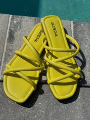 Yellow Faux Snake Skin Strap Sandals