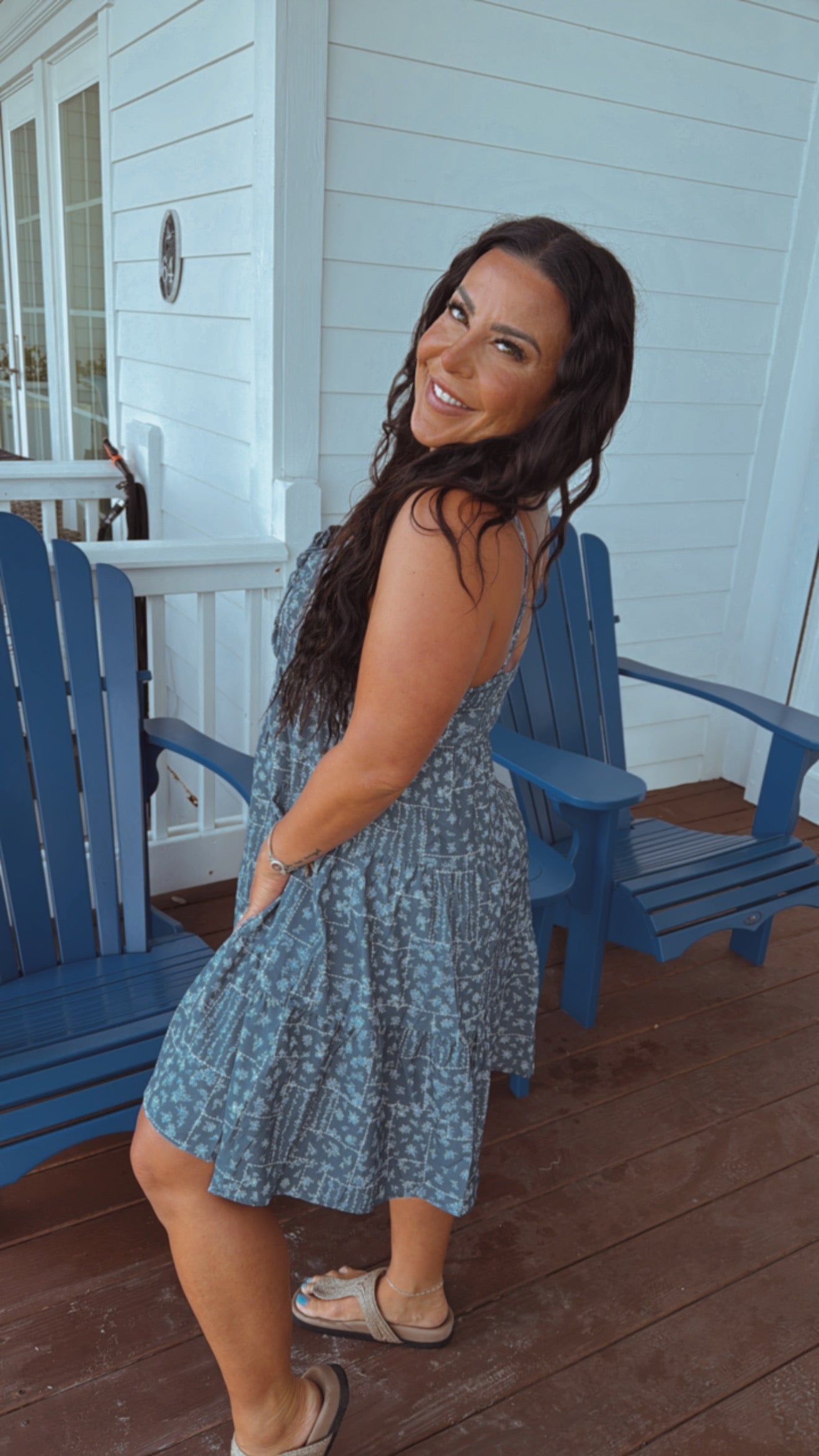 Lightweight bLue and Floral Mini Tank Dress