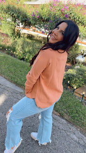 Light Orange ribbed And Waffle Knit Sweater