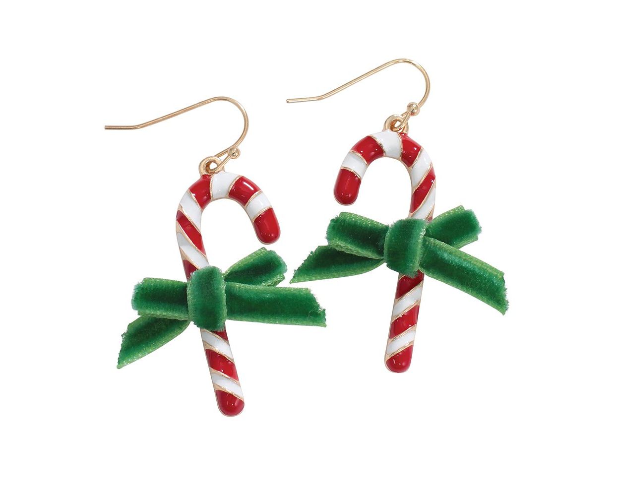Candy Cane Green Bow Earrings