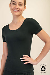 Soft Dark Green Butter Round Neck Short Sleeve Top Rae Mode 30a