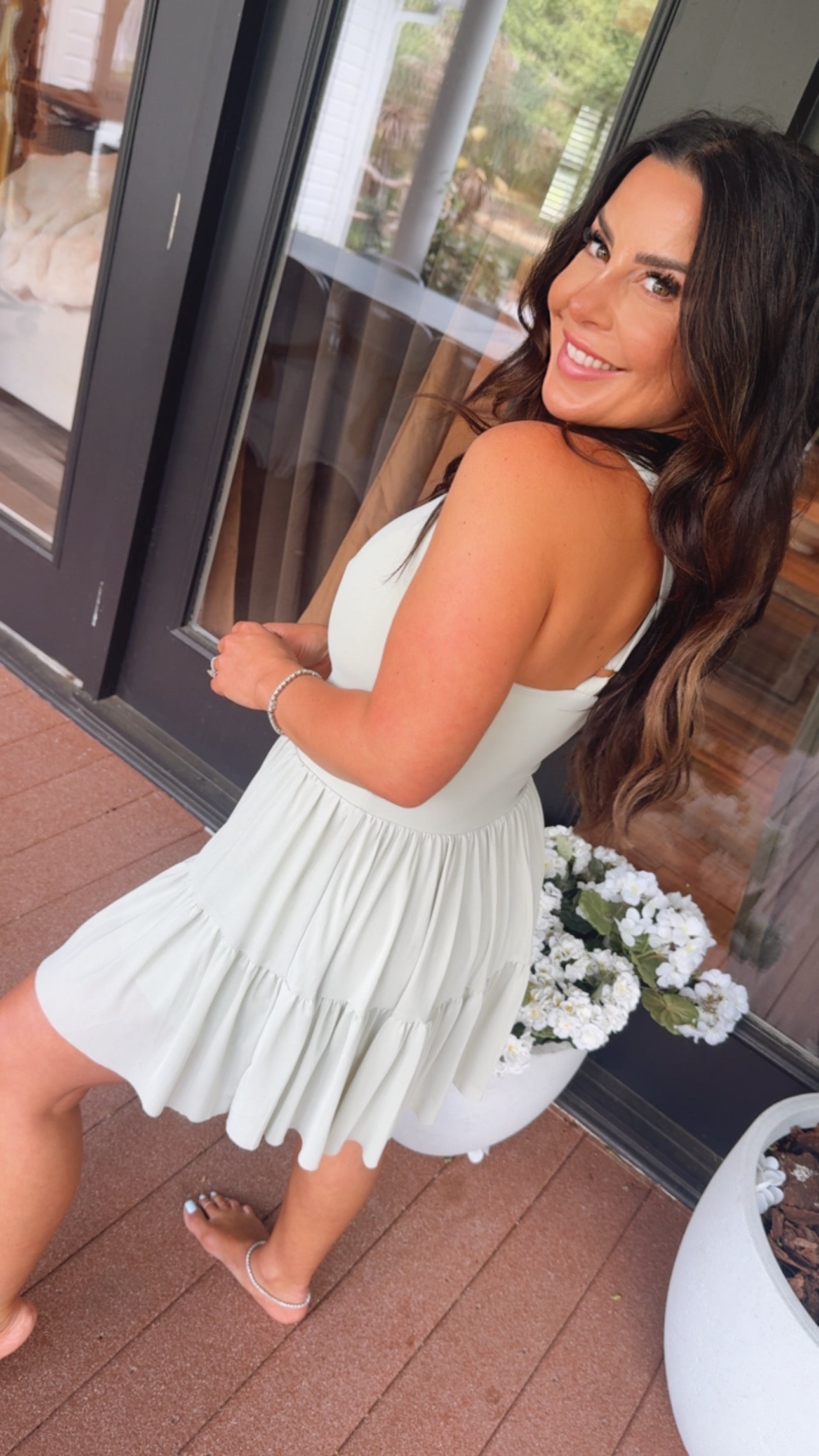 Sassy Sage Green Twirl Athletic Dress With Shorts and pocket