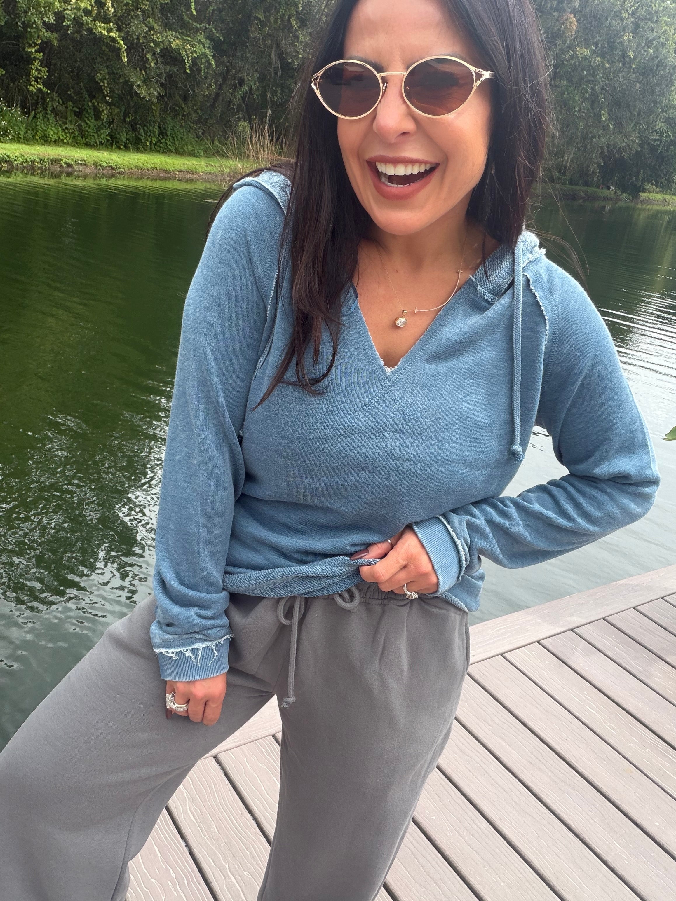 Slate Blue French Terry Vintage Tunic Hoodie