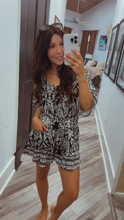 Chic Black and White Floral Romper