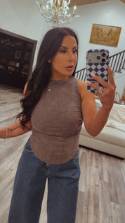 Grey Acid Wash Side Ruched Tank