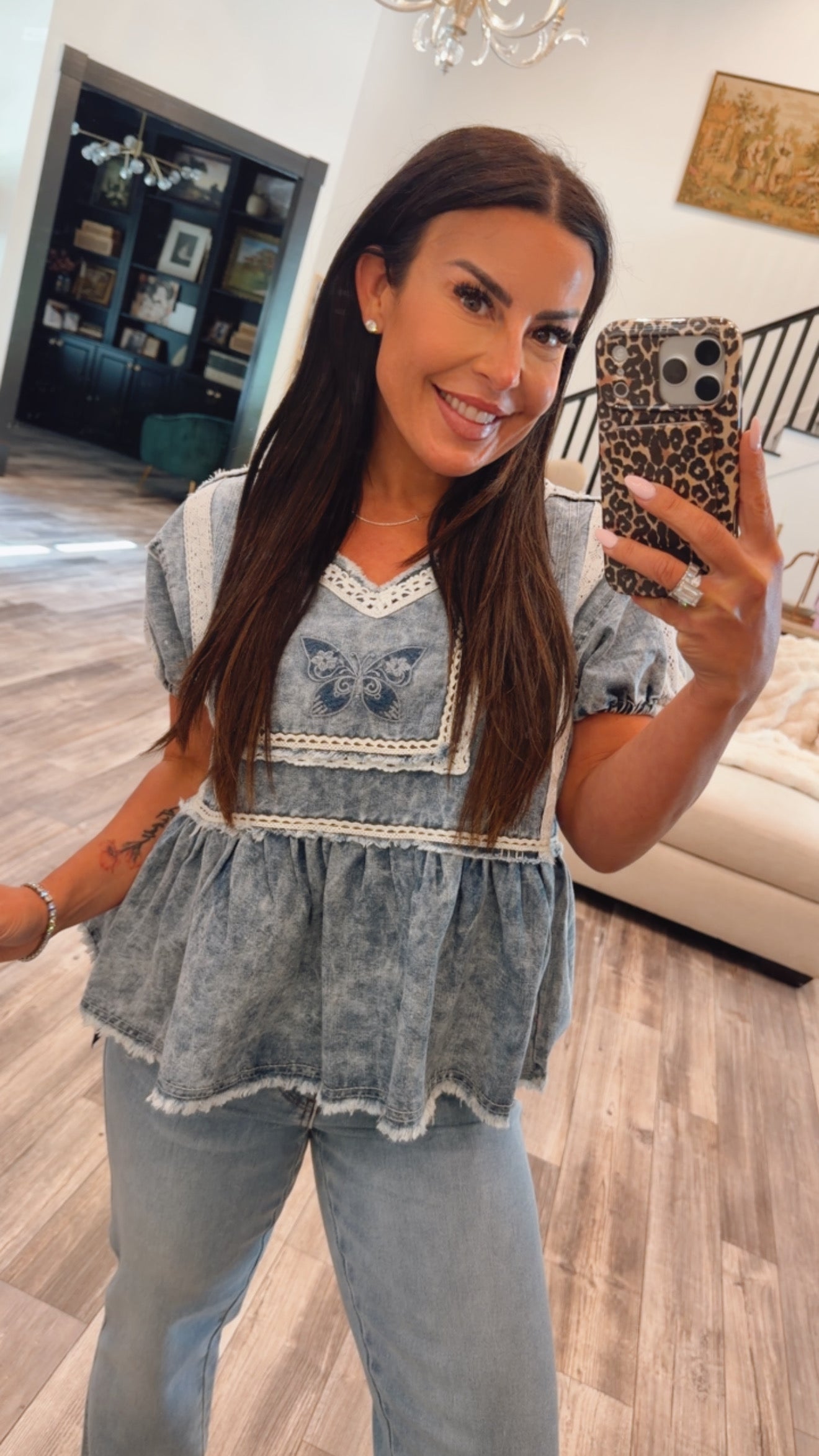 Denim Baby Doll Crochet Lace Baby Doll POL Top