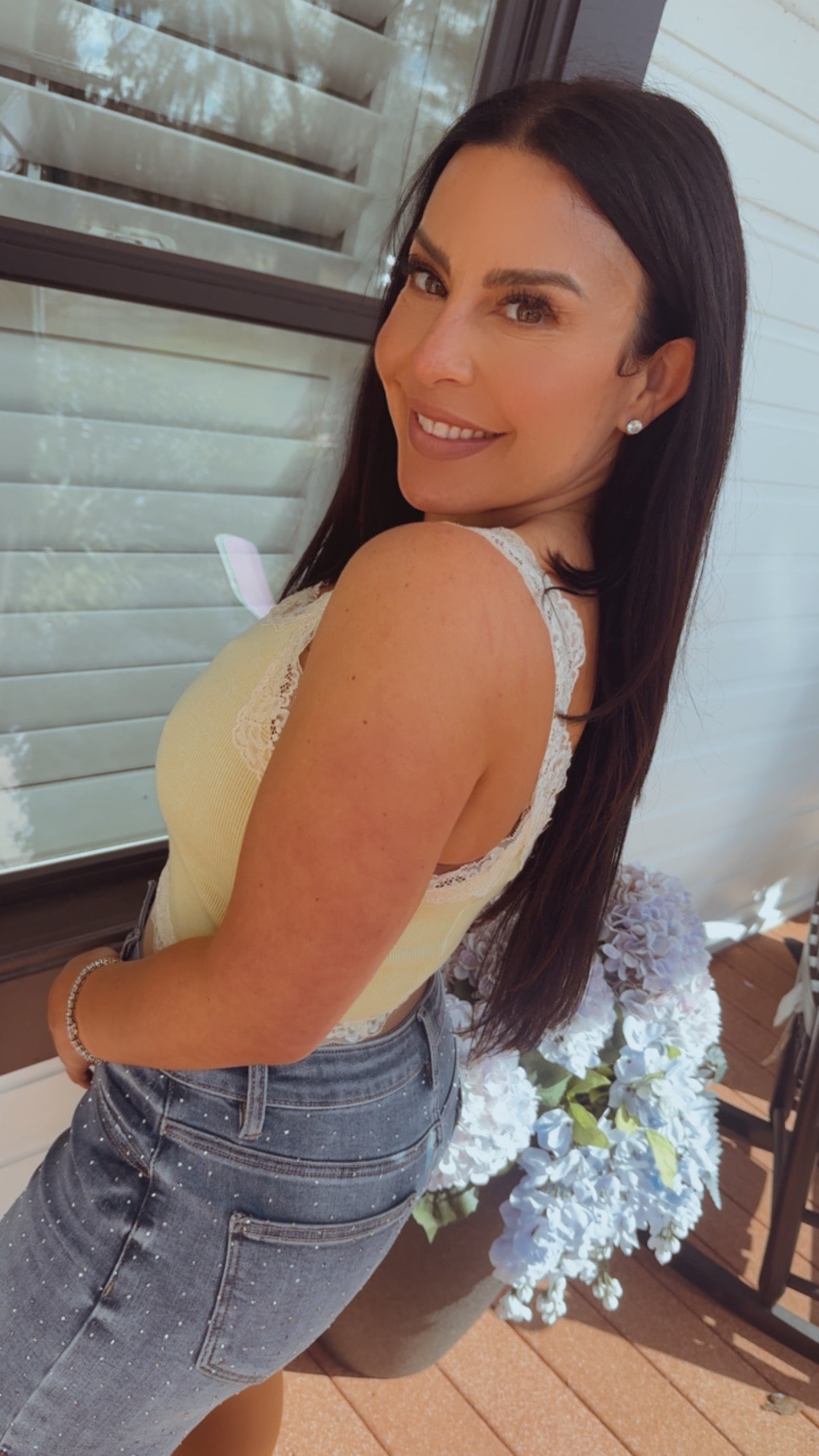 Sassy Yellow and Whit Lace Trim Crop Tank