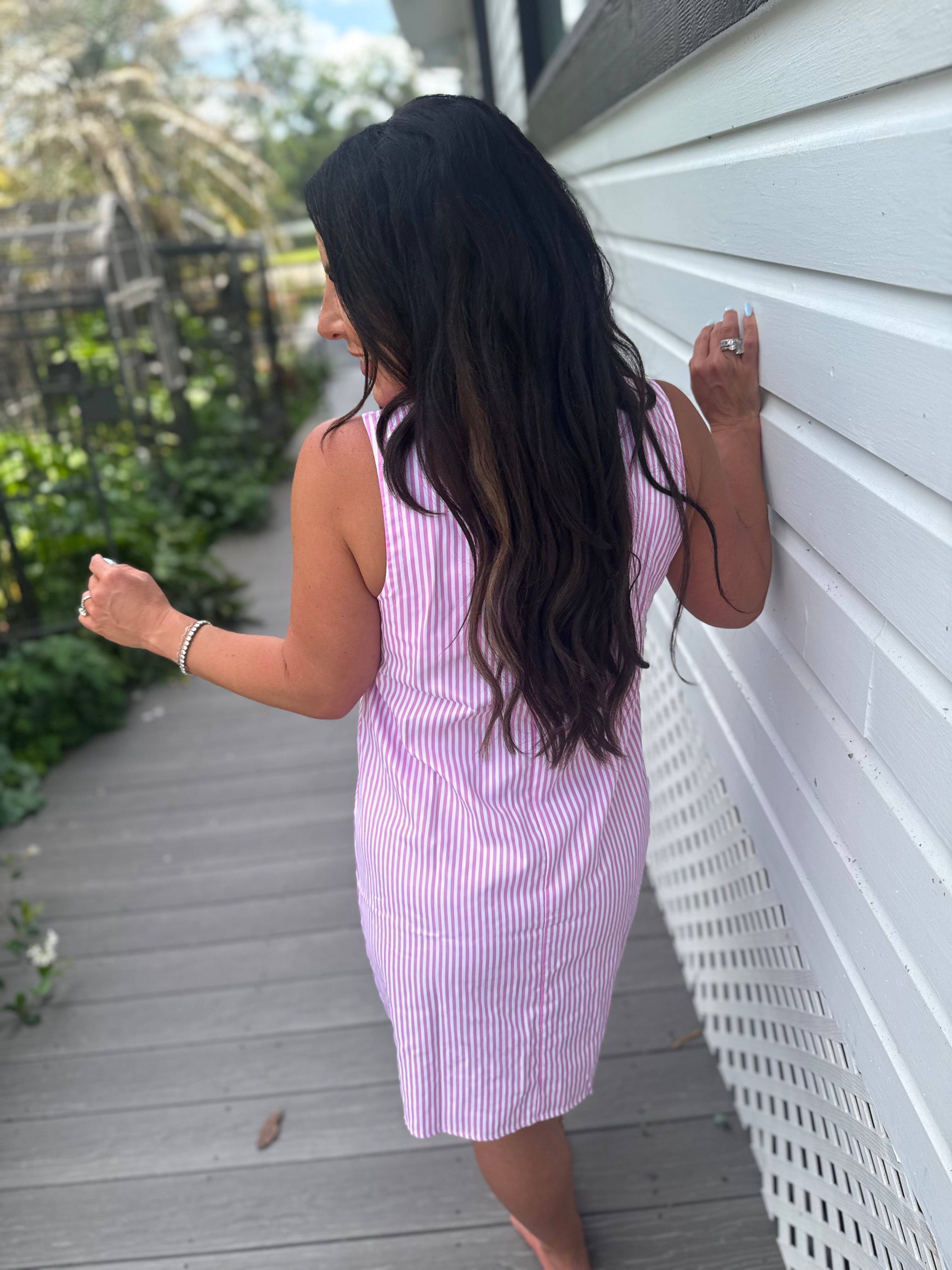 Pink and White Striped Sleeveless Dress
