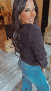 Chic Black Cardi With Gold Button