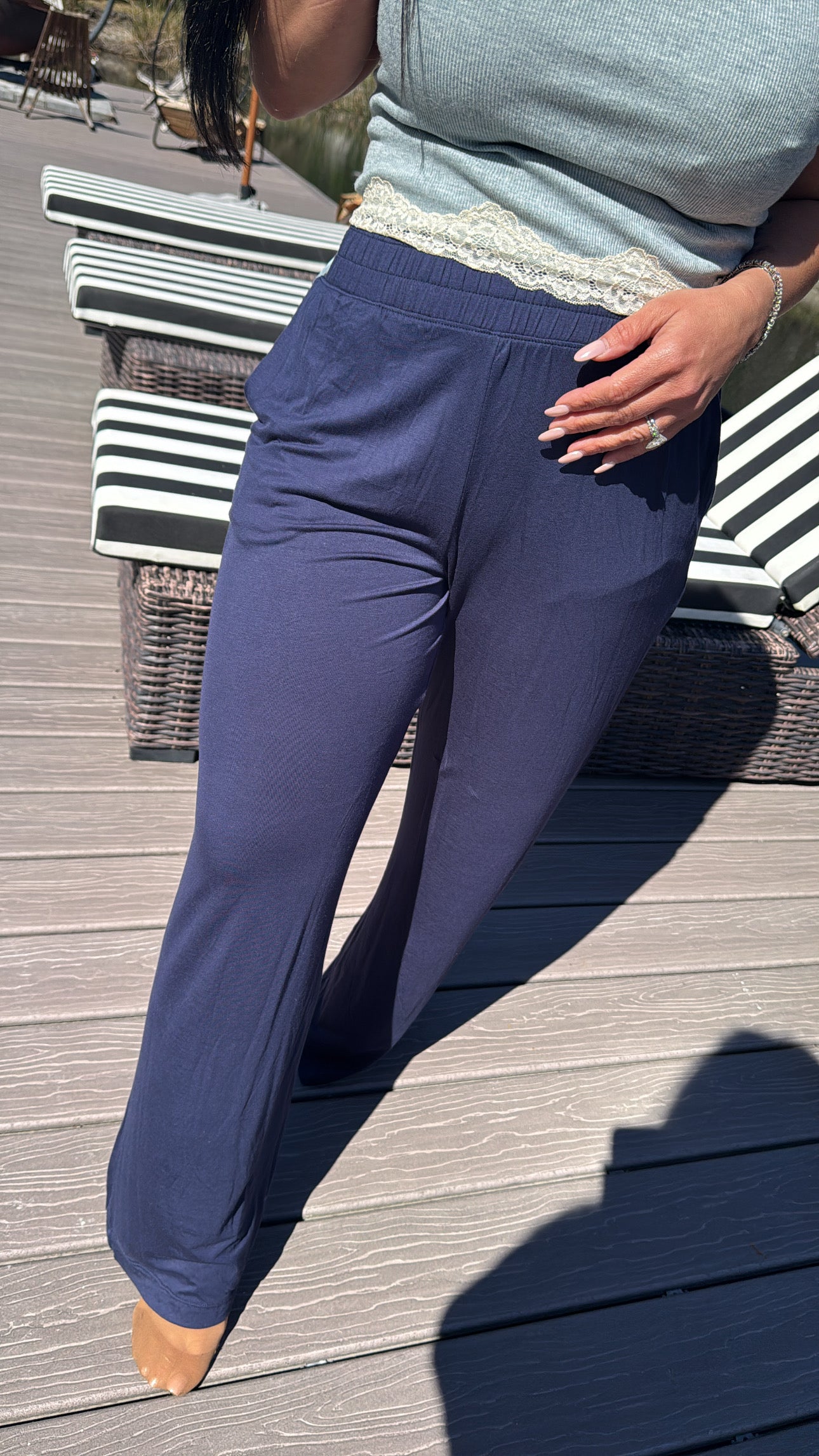 Heaven Soft Navy Blue Stretch Waist Loose Fit Joggers