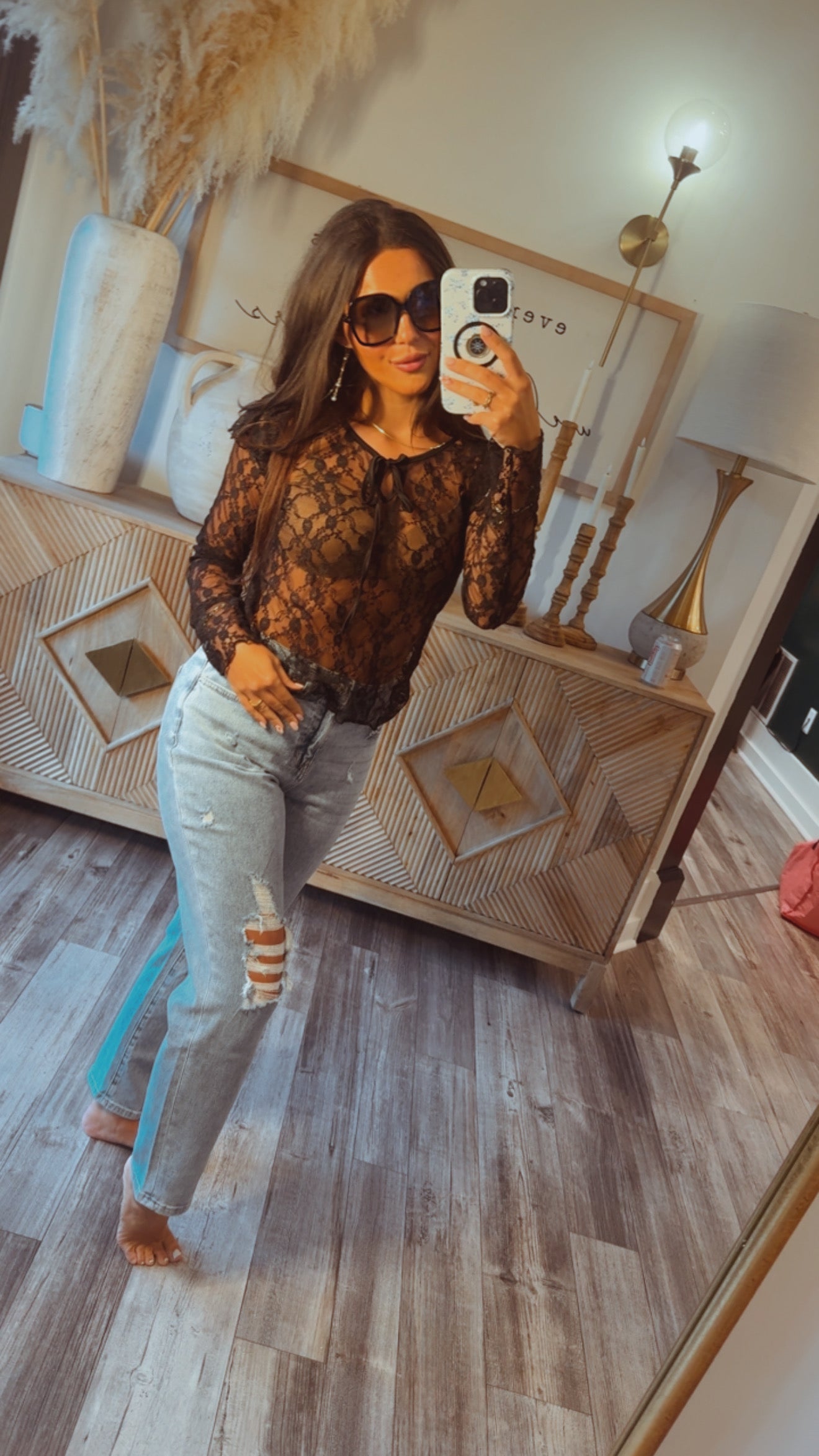 Chic Black Lace Long Sleeve Top