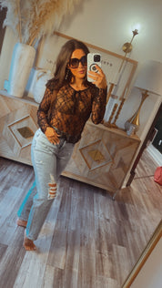 Chic Black Lace Long Sleeve Top