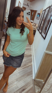 Mint Ribbed Ultra Stretch Short Sleeve Top