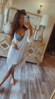 Chic White Fringe Cover Up