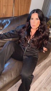 Black Diva Sparkle Studded Zip Up Hoodie and Joggers Set