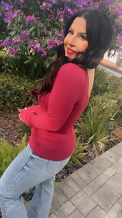 Pomegranate Cozy Square Neck Long Sleeve Top