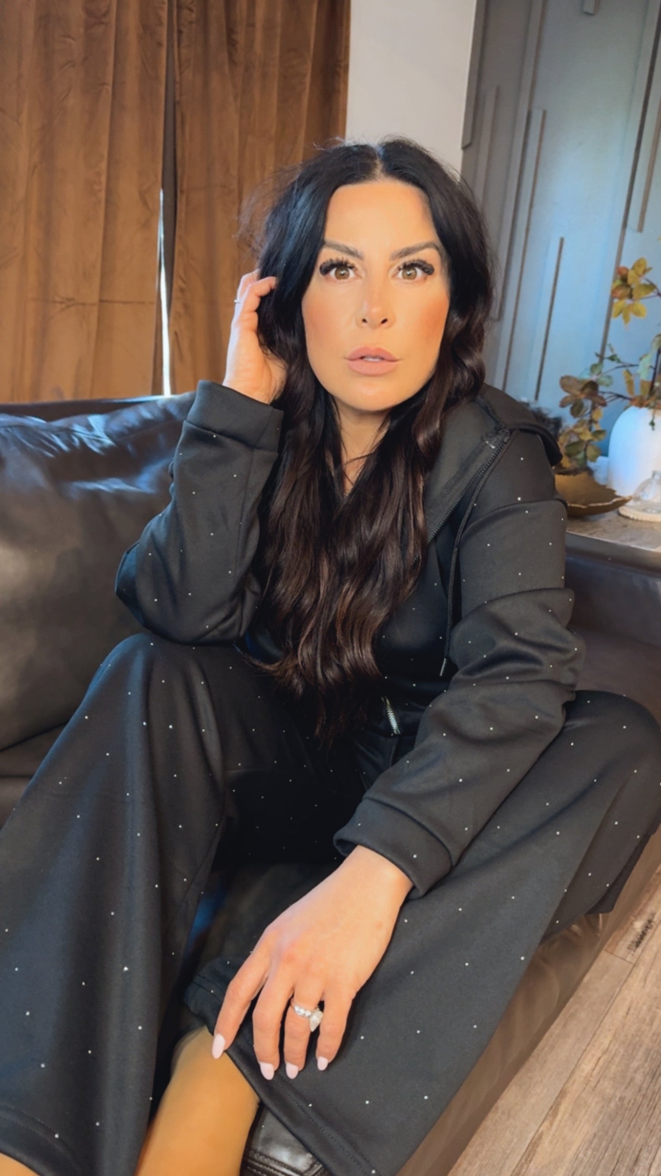 Black Diva Sparkle Studded Zip Up Hoodie and Joggers Set