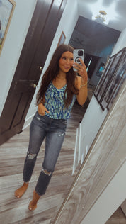 Indigo and Mint Cowl Neck Top