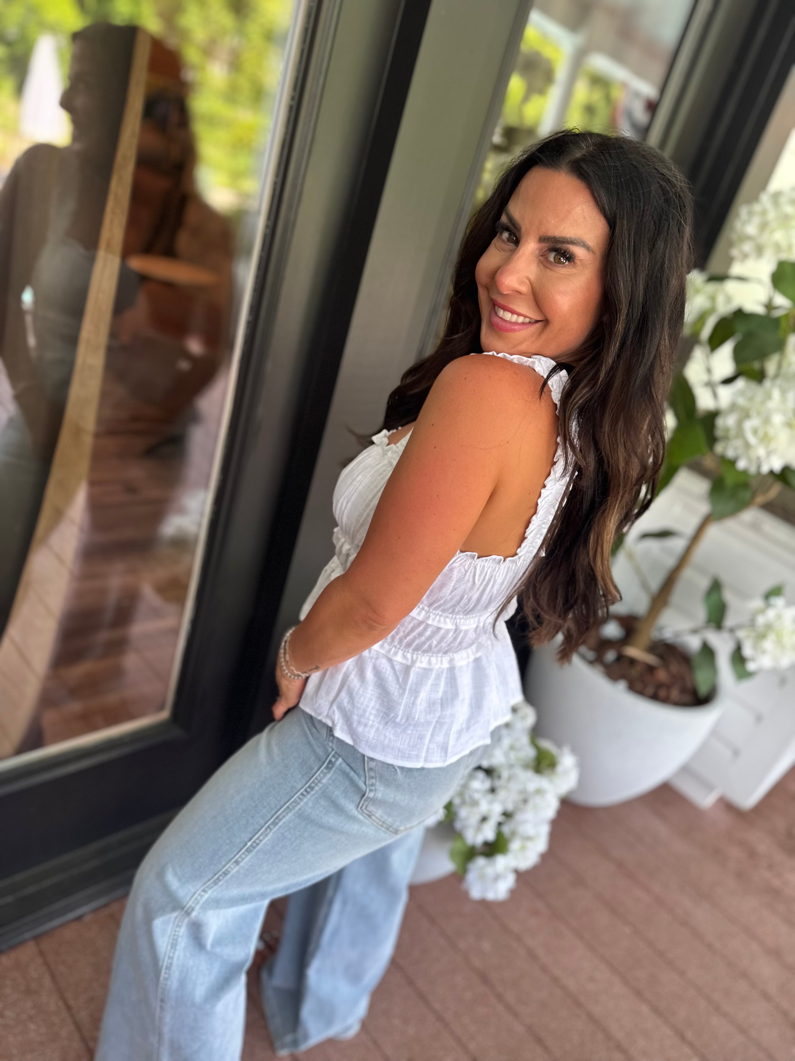 White Ruffle Luxe Tank  Stich&Co