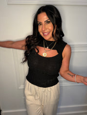 Chic Black Knit Key Hole Top