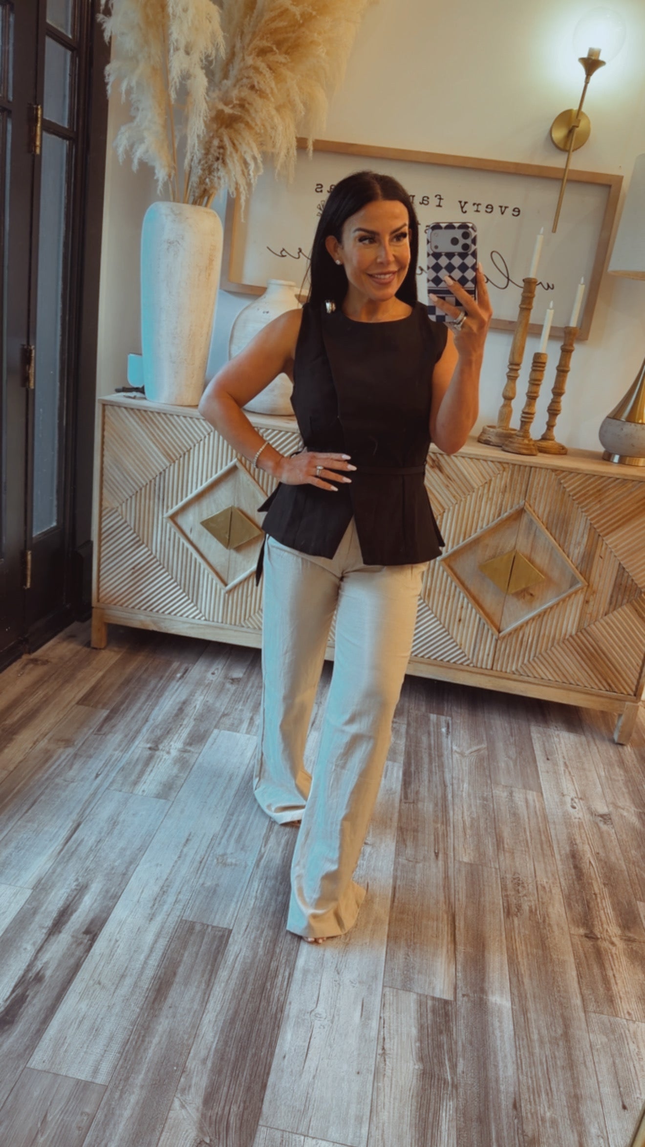 Black Sleeveless Top W Gold Buckle