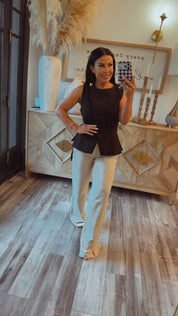 Black Sleeveless Top W Gold Buckle