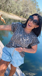 Soft Grey Leopard Relaxed Fit Top