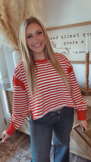 Rae Mode Red and Ivory Cross Back Sweater