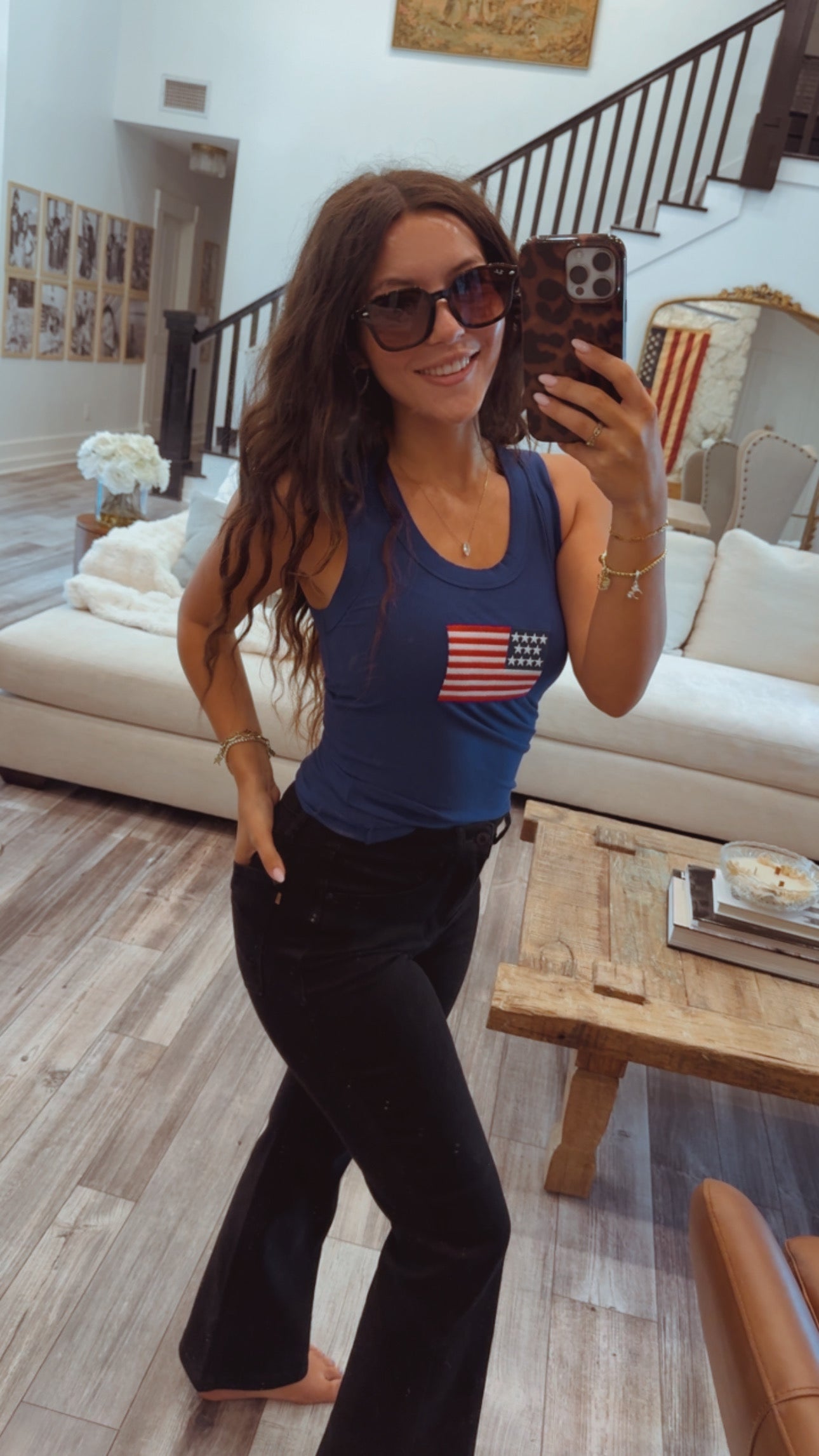 Navy Ribbed Americana Stitched Flag Tank