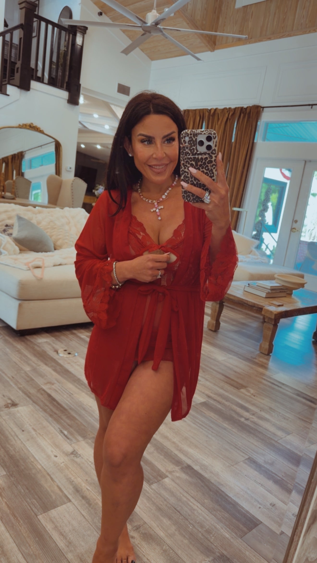 Jeaneanes 3 Piece Dark Red Sassy Lingerie Set With Robe