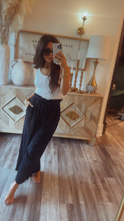Soft Navy Flowy Pant With Tie Waist