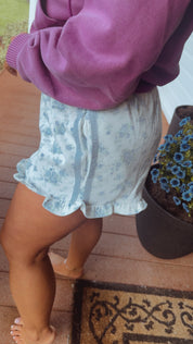 Blue Floral Chic Ruffle Bottom Shorts