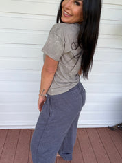 Ultra Soft Grey Acid Wash Short Sleeve Top