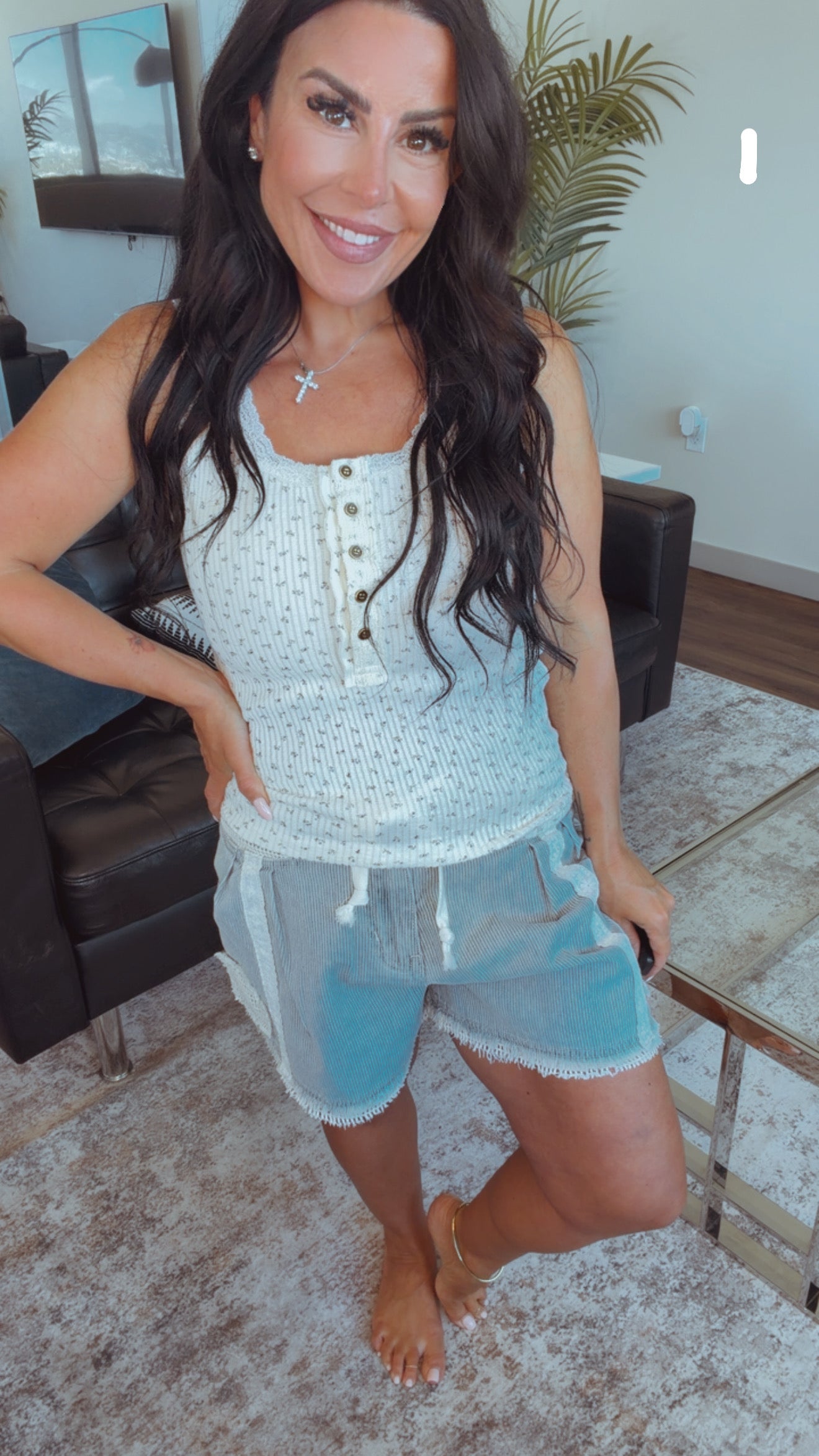 POL  Striped Denim Shorts