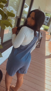 Blue Tank Romper With Pockets