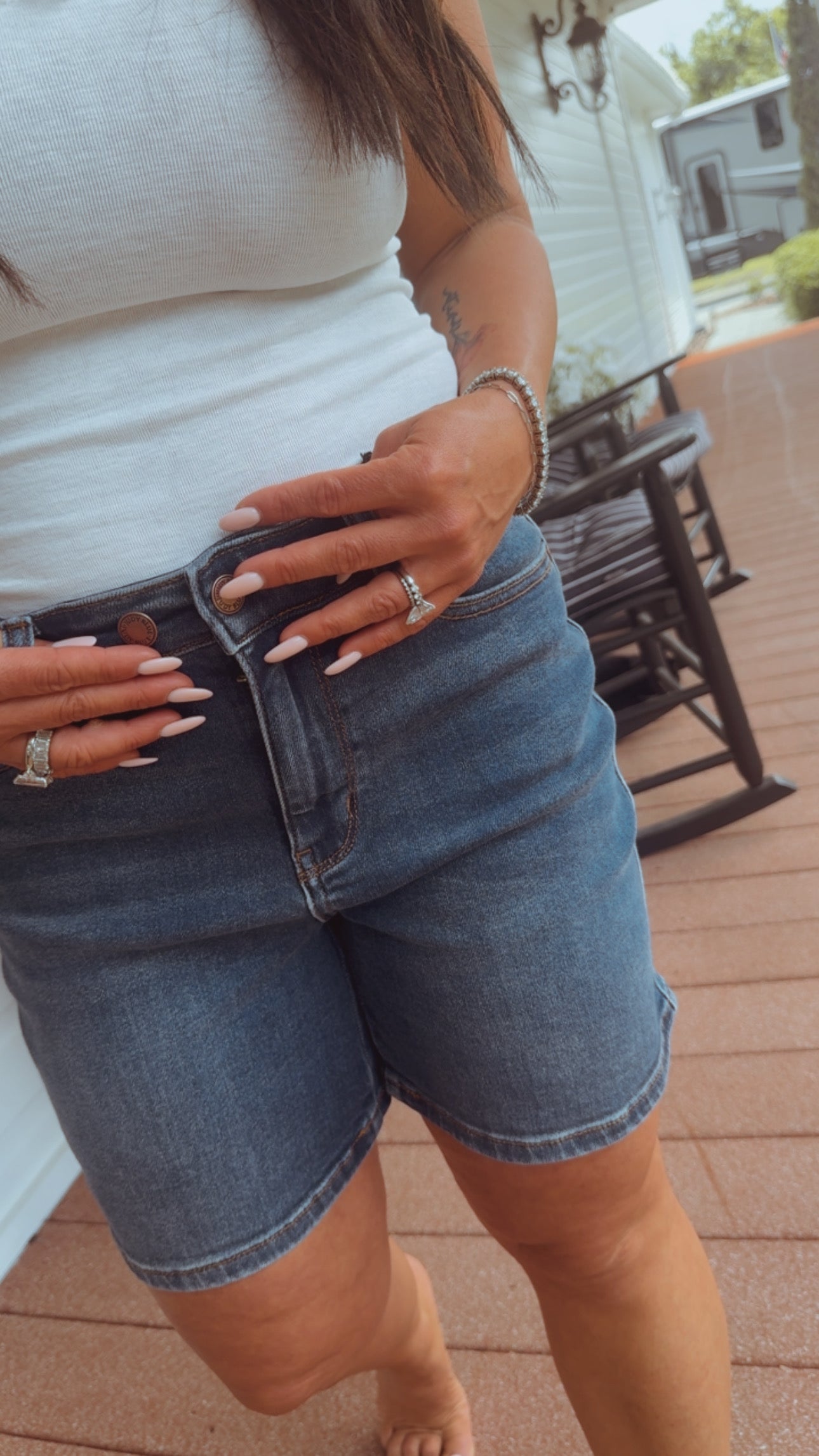 Judy Blue Dark Wash Mid Length Dad Shorts