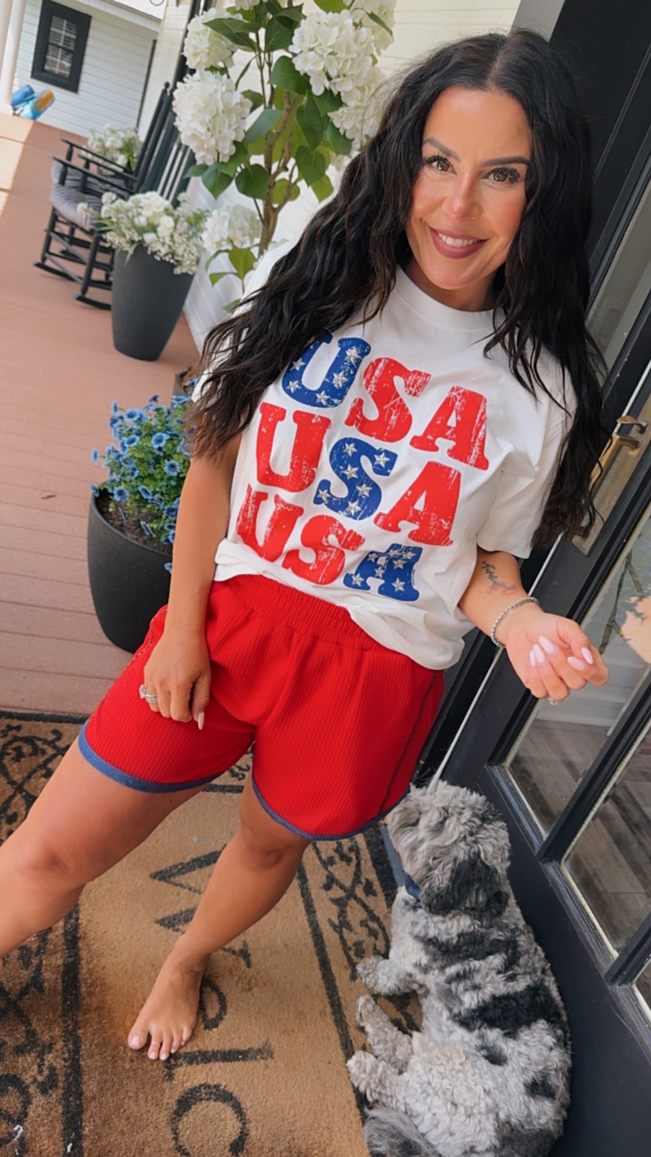 Red Sequin Accent Shorts