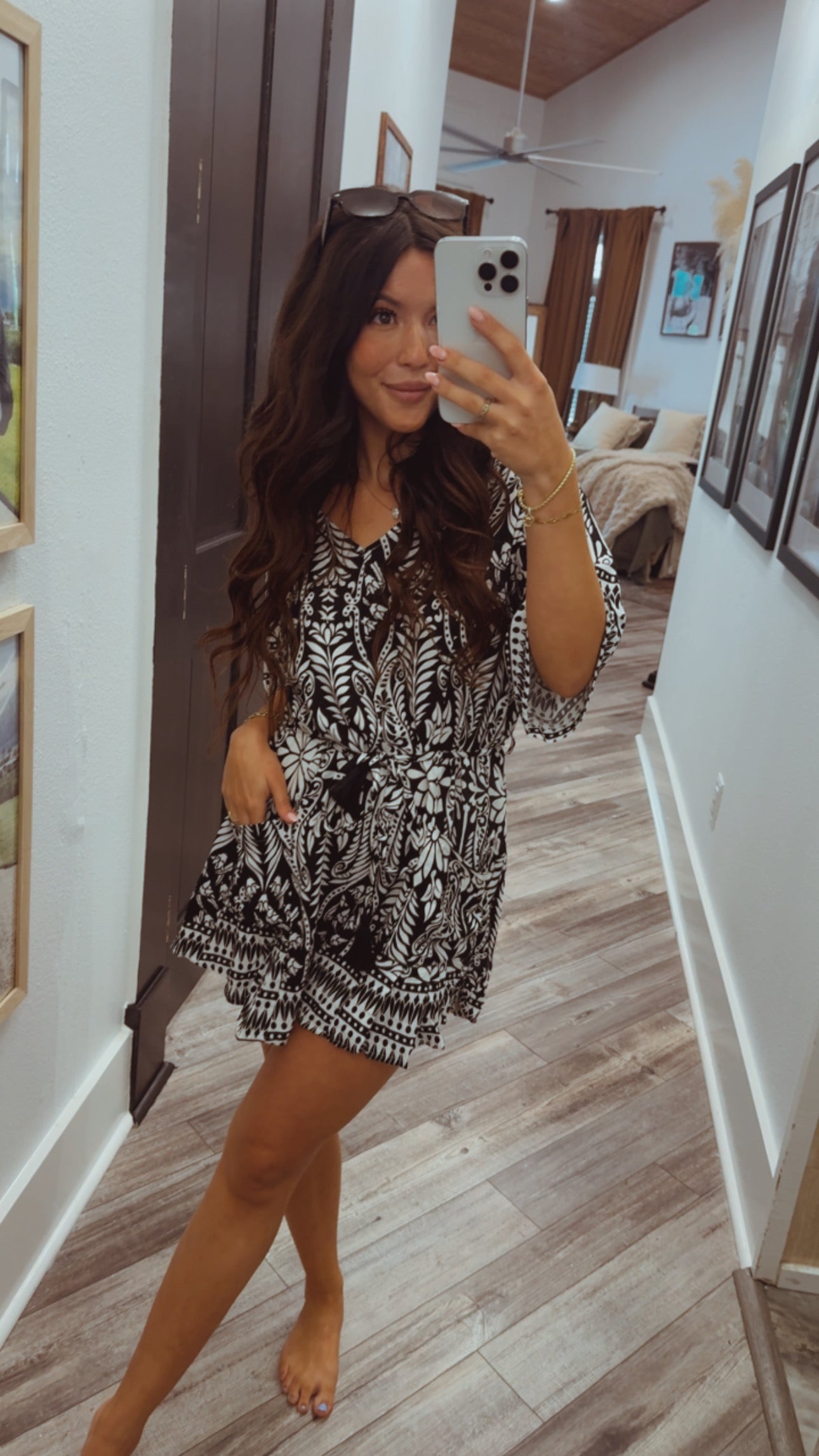 Chic Black and White Floral Romper