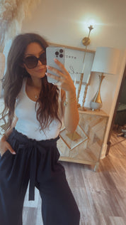 Soft Navy Flowy Pant With Tie Waist